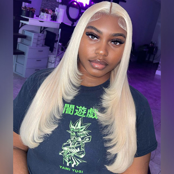 Here you go! #613 Blonde Virgin Human Hair Invisible Transparent Lace 13x6 Lace Front Wig Pre Plucke