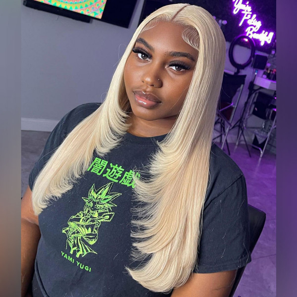 Here you go! #613 Blonde Virgin Human Hair Invisible Transparent Lace 13x6 Lace Front Wig Pre Plucke