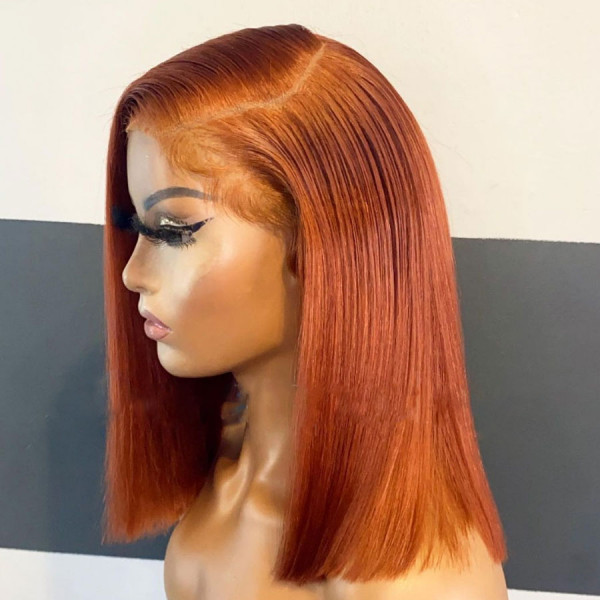 Ginger Color Straight Virgin Human Hair Breathable Lace 6x6 Lace Front Wigs Pre Plucked