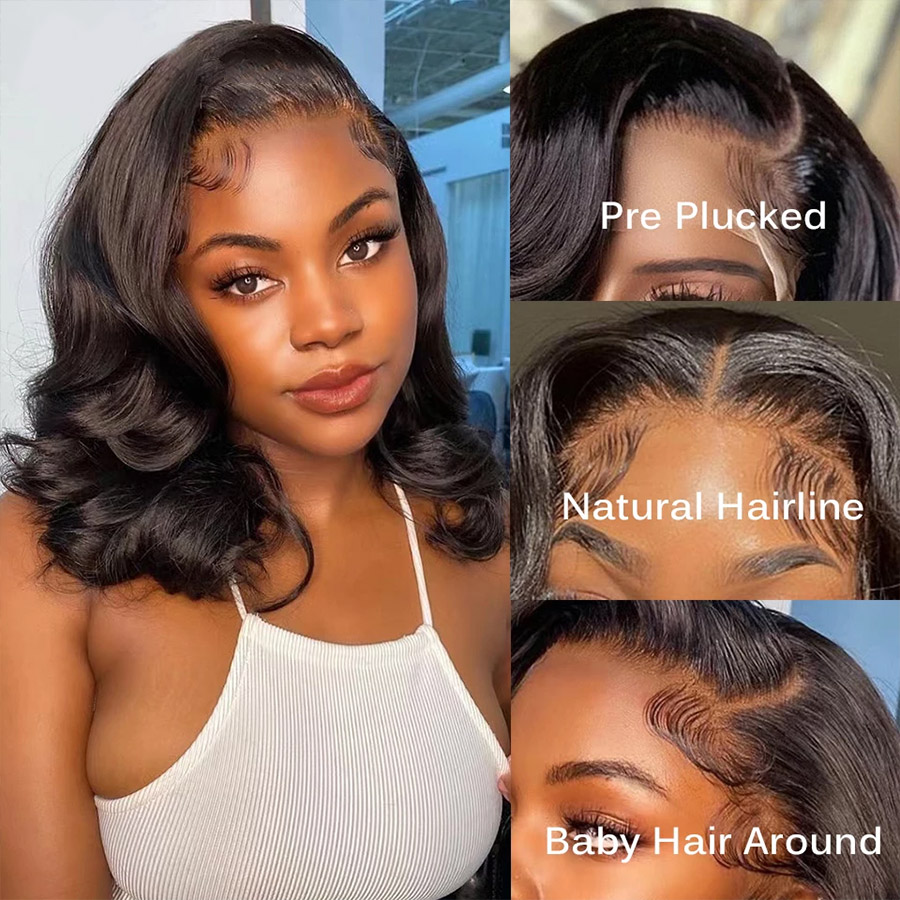 Invisible HD Lace Glueless Body Wave Bob Wig 13x4 Transparent Lace Frontal Wig Brazilian Human Hair 