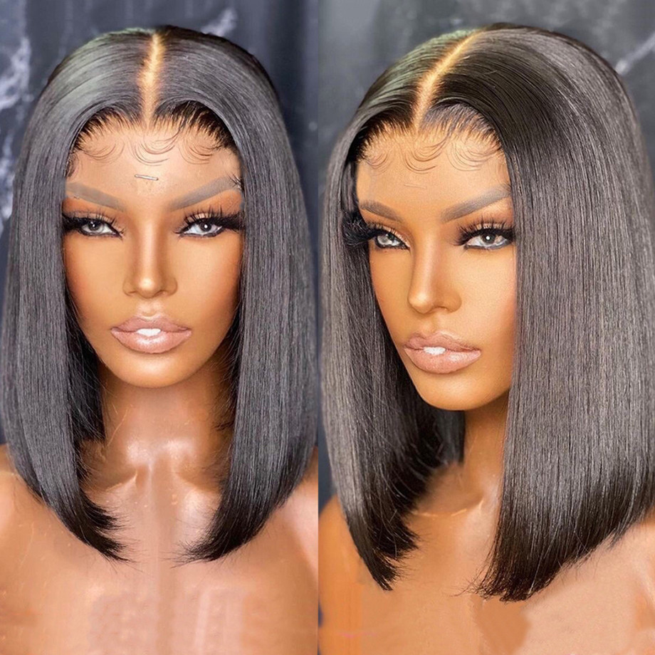 Short Bob Wig Straight 4x4 Lace Closure Wig Brazilian Pre Plucked Transparent Lace Frontal Human Hai