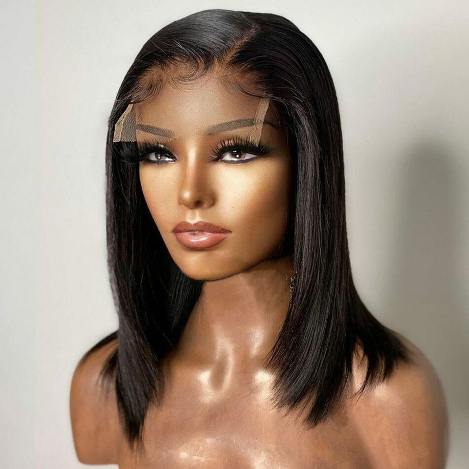 Short Bob Wig Straight 4x4 Lace Closure Wig Brazilian Pre Plucked Transparent Lace Frontal Human Hai