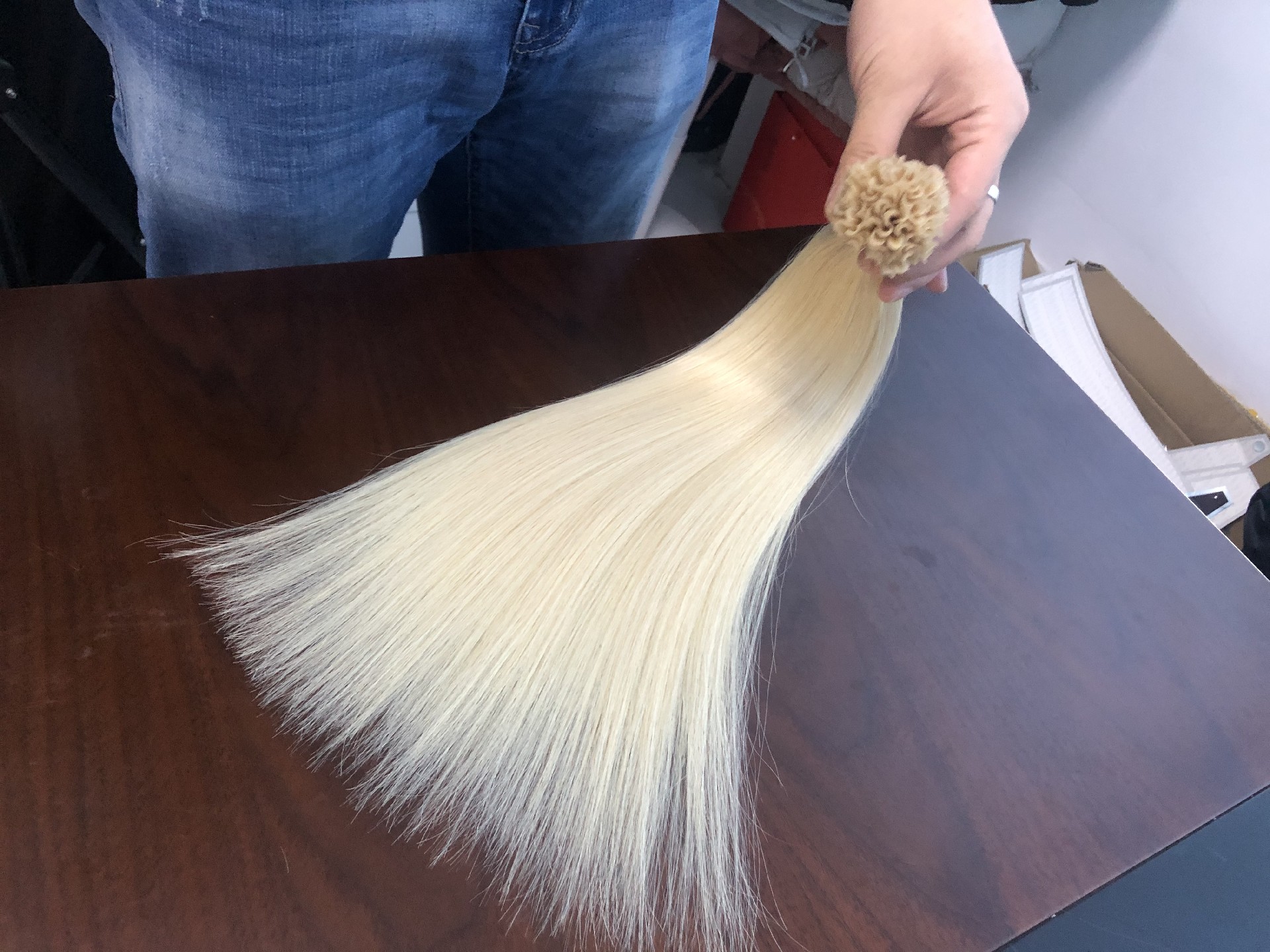 18inch 60-1001# 100% human cuticle  U tip hair extensions with double drawn thick ends