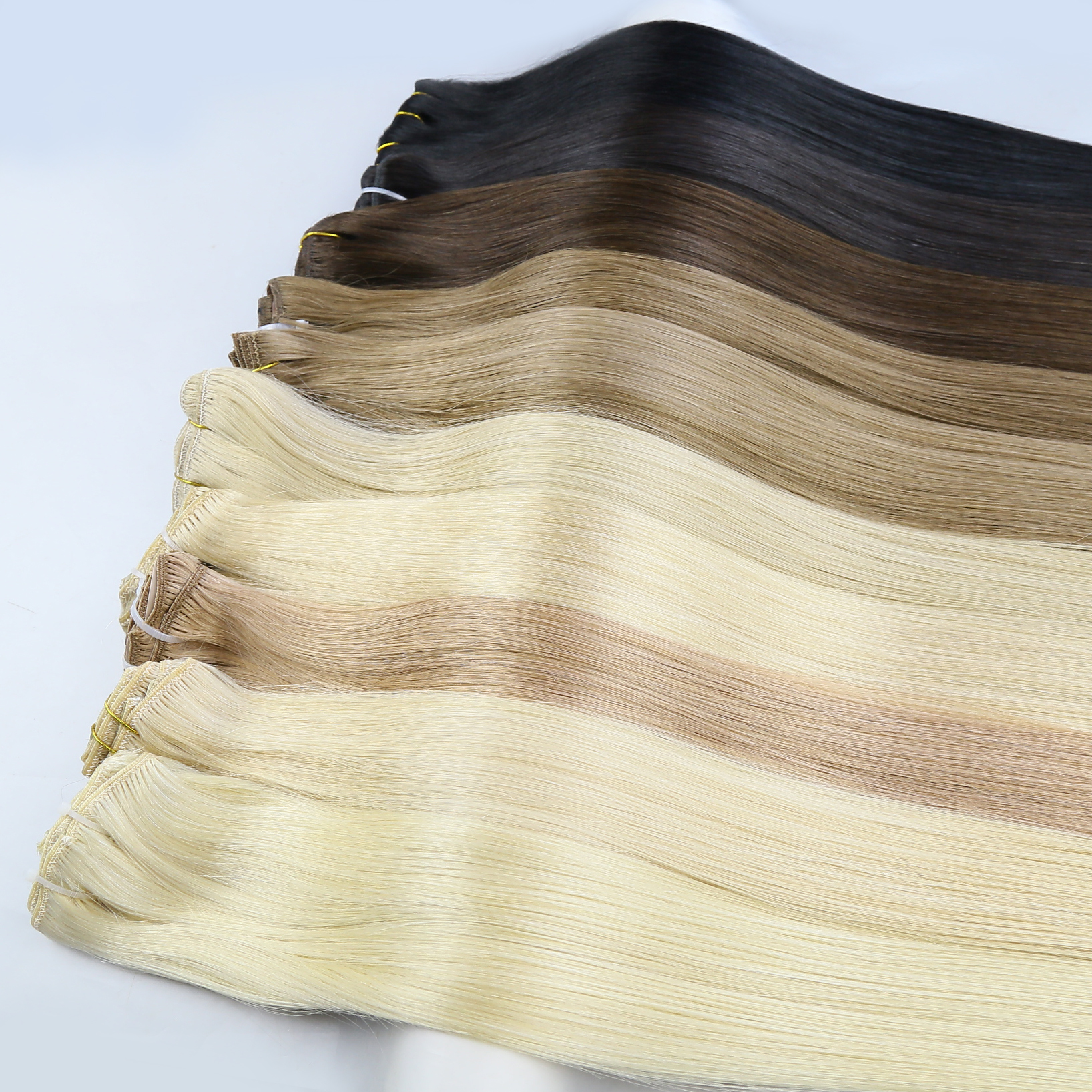 Cuticle remy Clip in hair extensions with double drawn thick ends