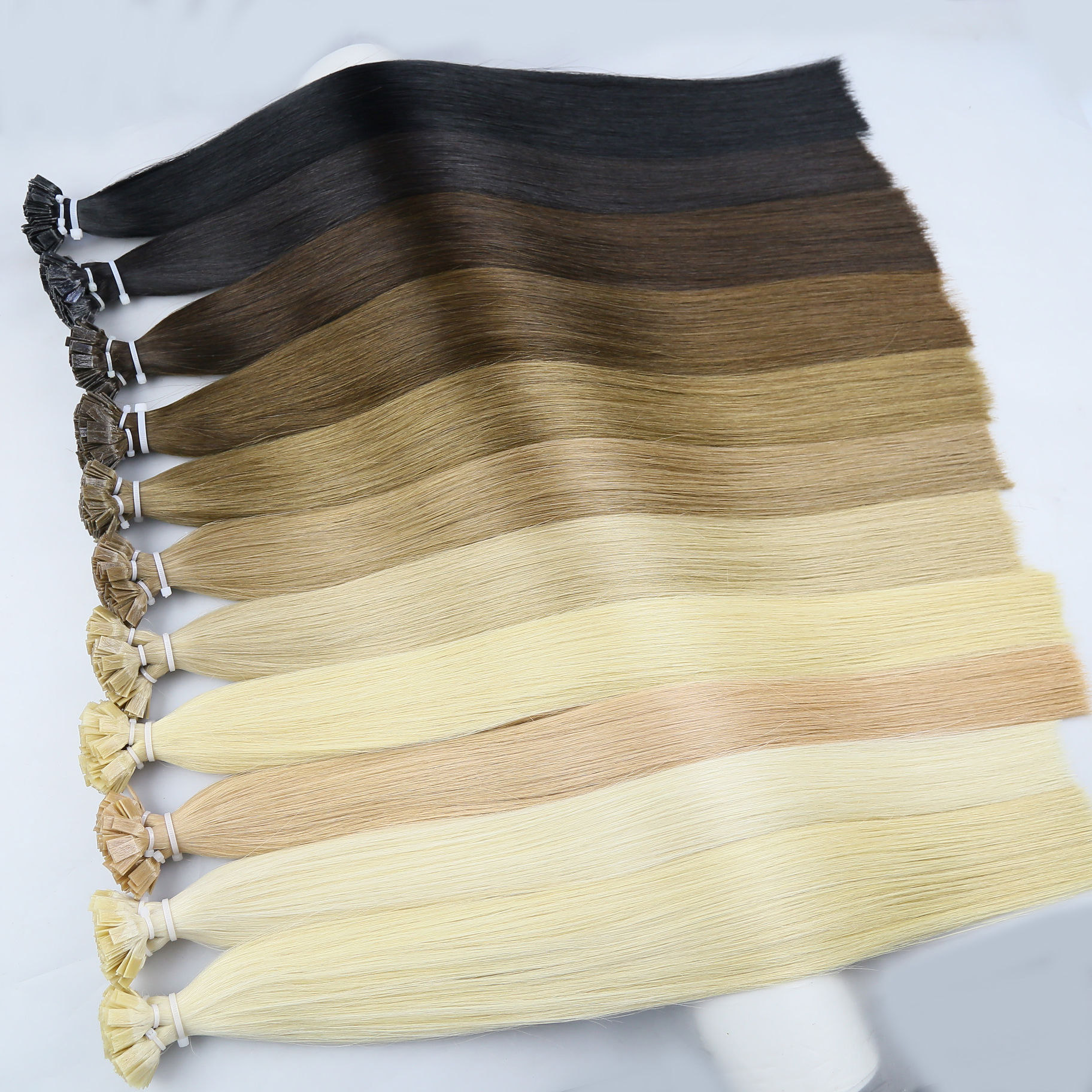 Cuticle remy Flat tip hair extensions with double drawn thick ends