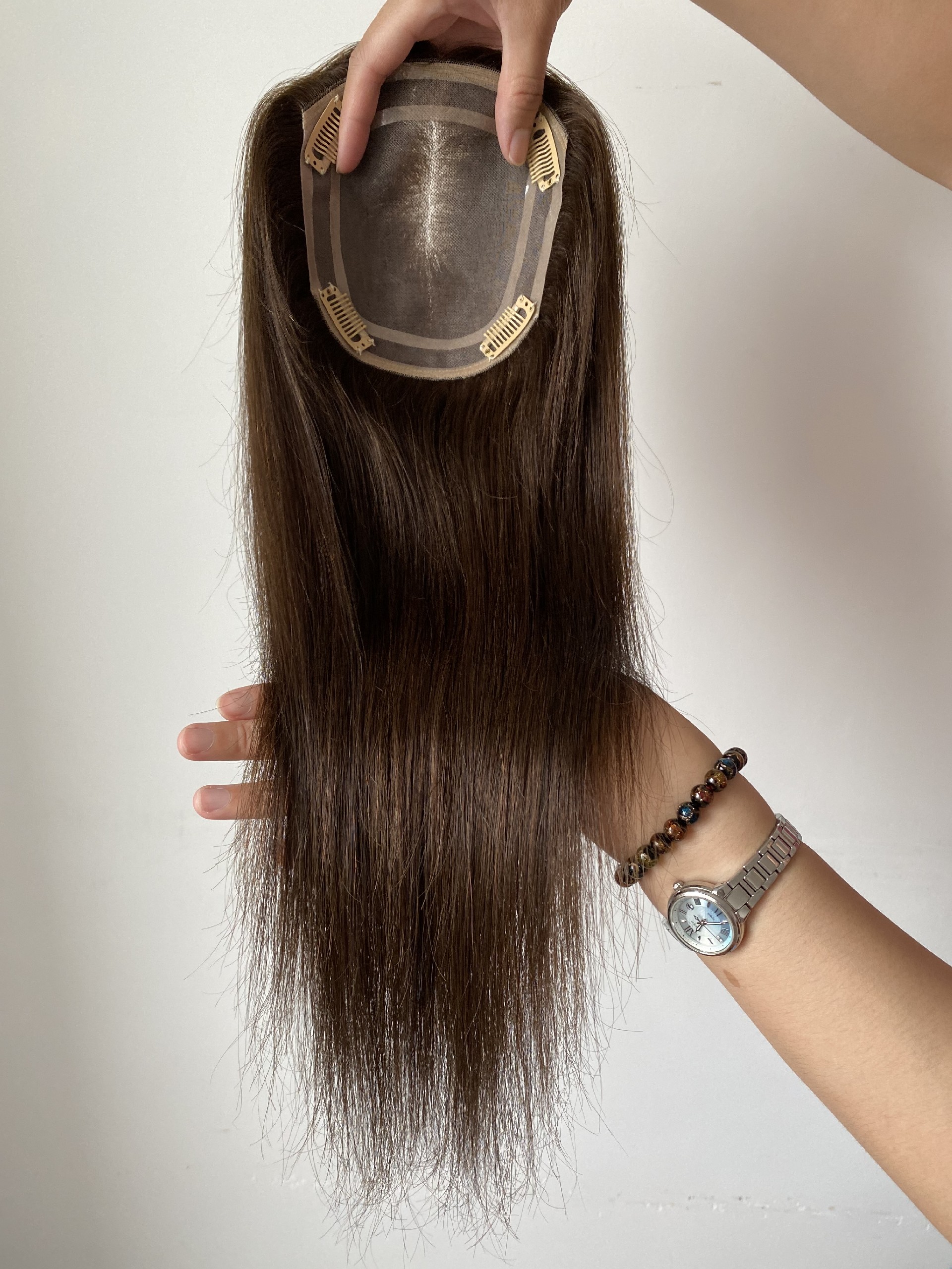 16inch 2# 5x6 Full Mono Top With Pu Around Cuticle Aligned Human Hair Topper