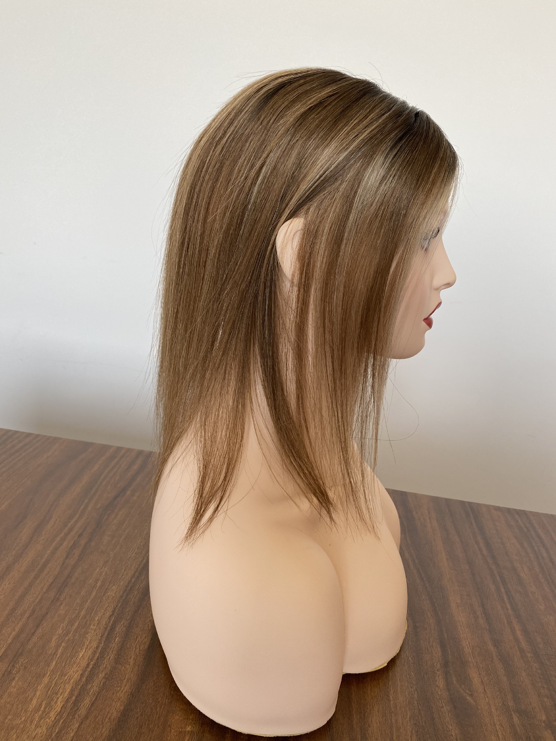 16inch T2-686-613# 5x6 Full Mono Top With Pu Around Cuticle Aligned Human Hair Topper