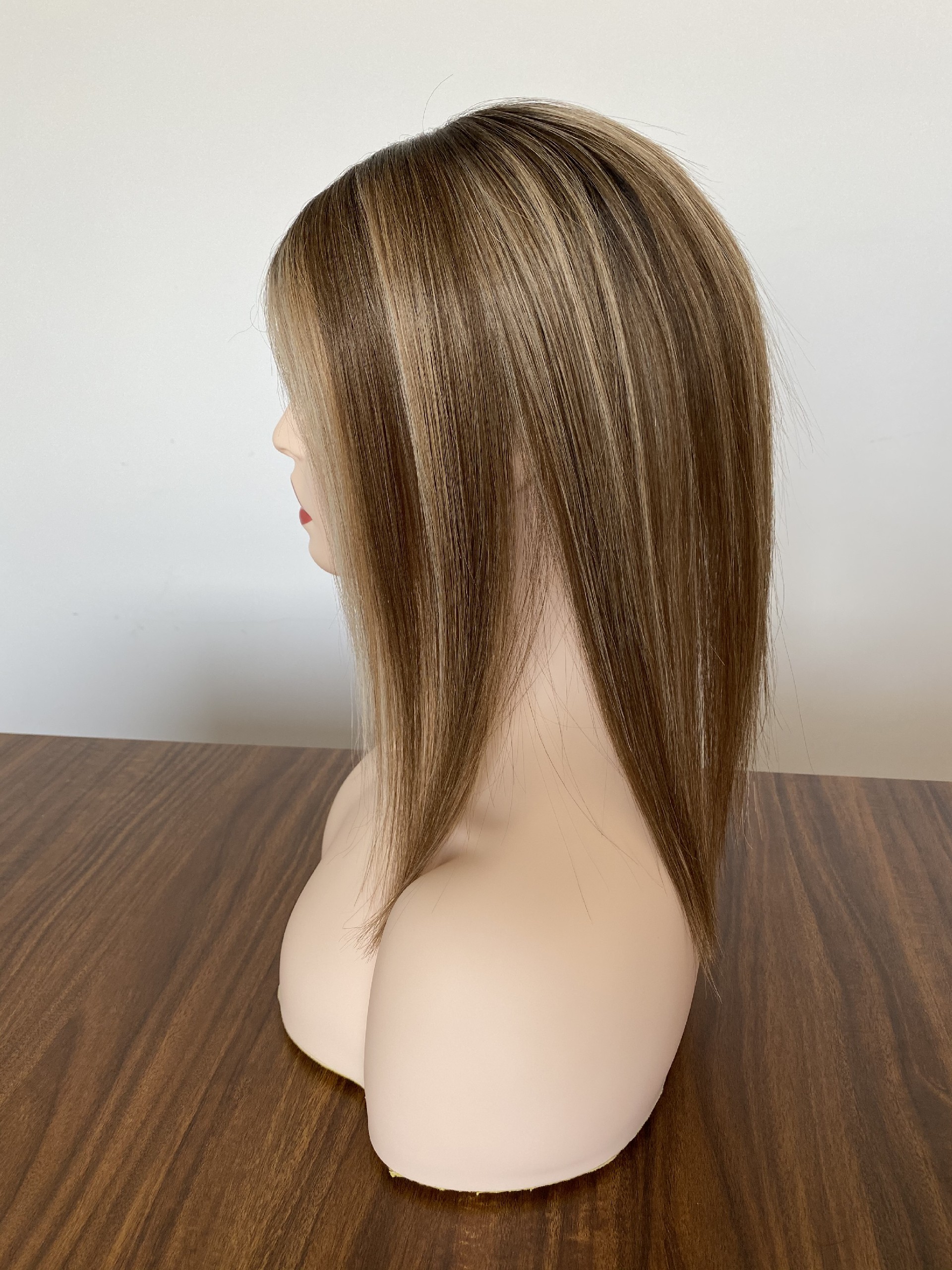 16inch T2-686-613# 5x6 Full Mono Top With Pu Around Cuticle Aligned Human Hair Topper