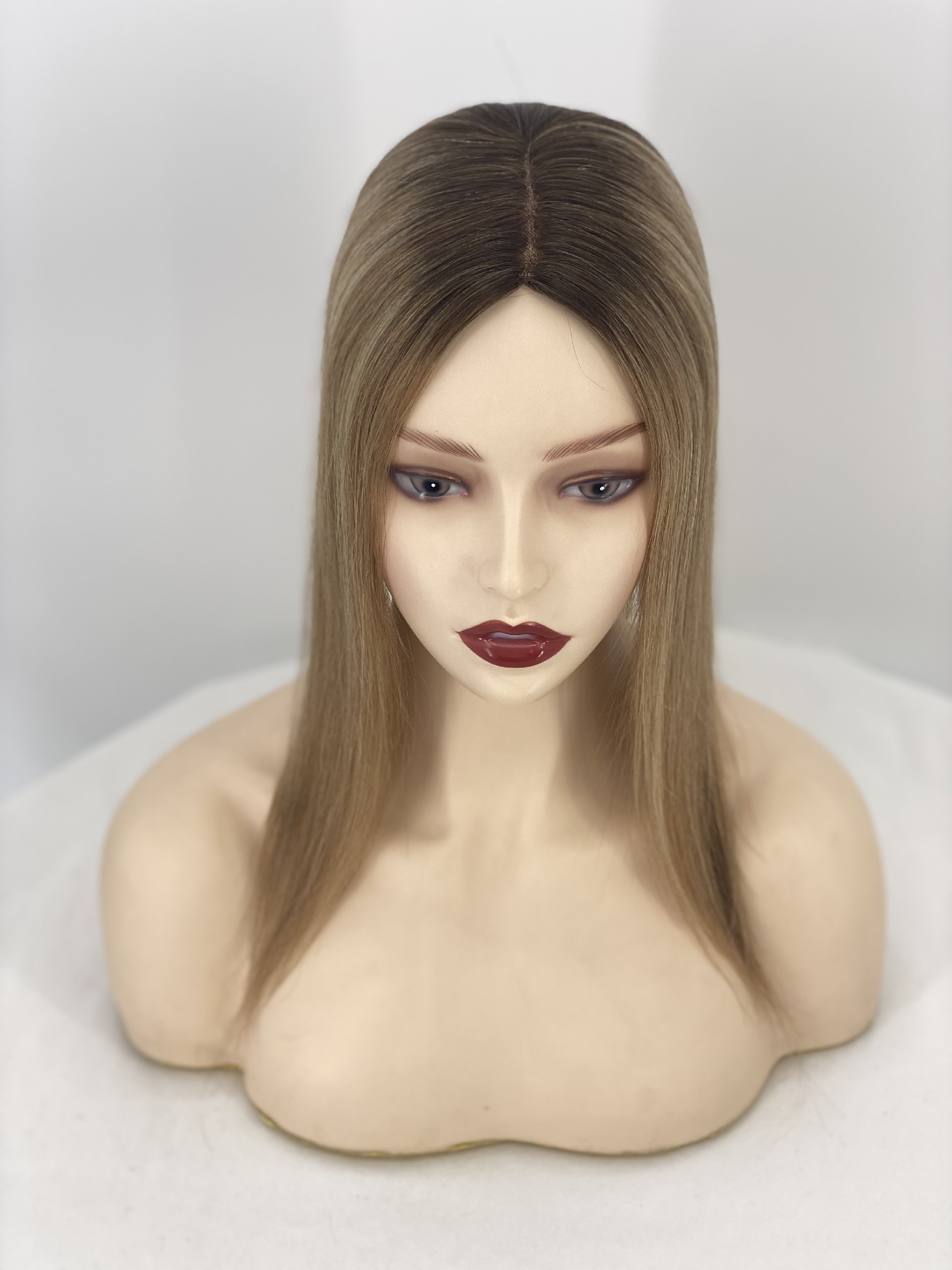 16inch T4-8-60# 5x6 Full Mono Top With Pu Around Cuticle Aligned Human Hair Topper