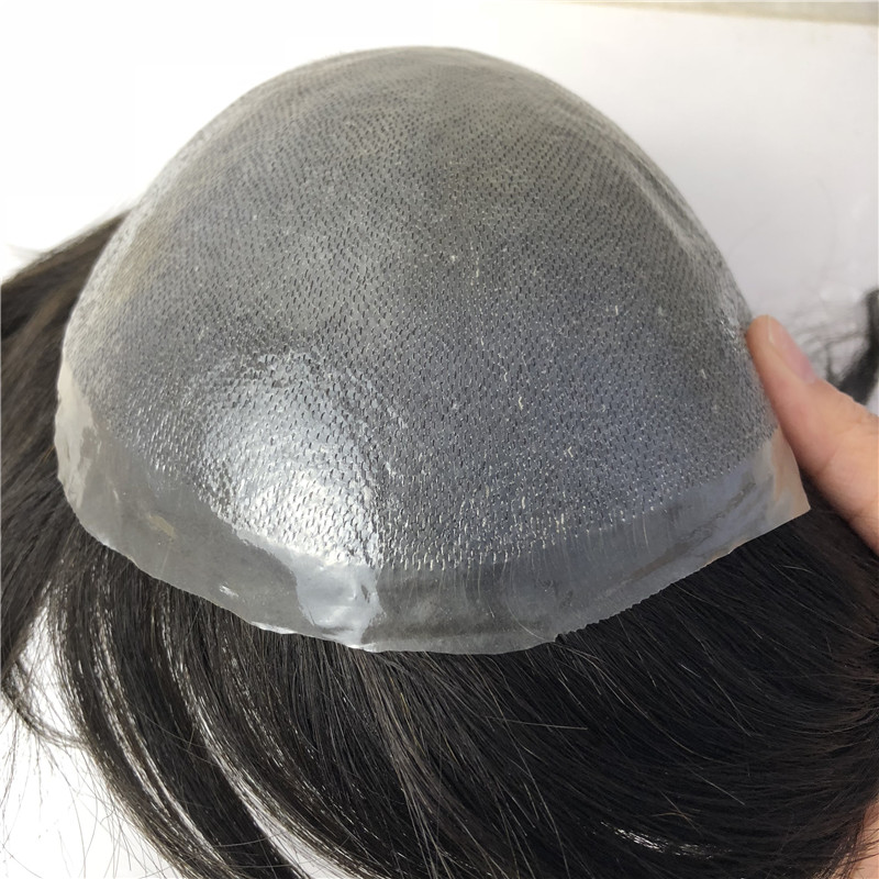 Super Durable Men Hair Toupee Human hair System Silicone Full Pu Base Natural Straight Hair Piece Pr