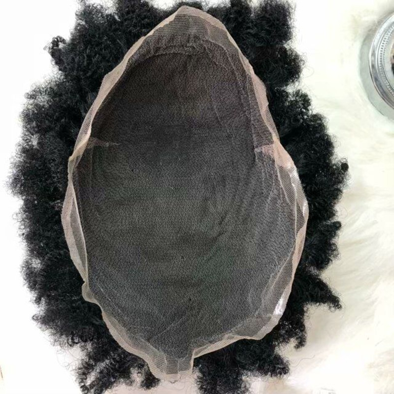 Full Lace Indian Men Hair Toupee Wig Replacement System Super Swiss Lace Base 8x10 Inch Afro Curly H