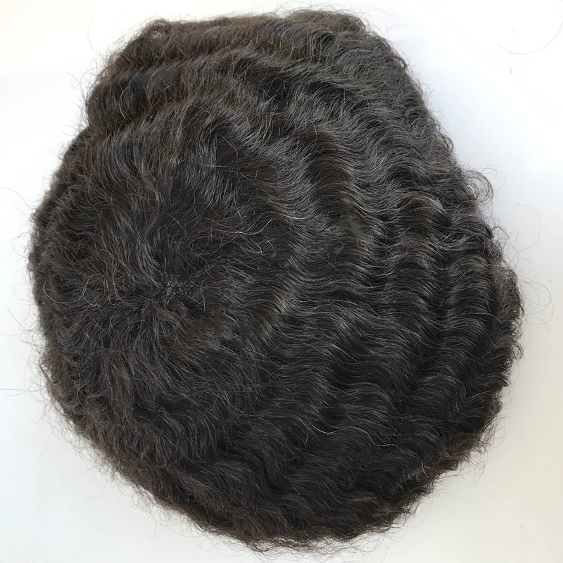 Swiss Lace Mens Toupee Afro Curl 10mm Human Hair Replacement System Men Lace Hairpiece 8x10Inch Wig 