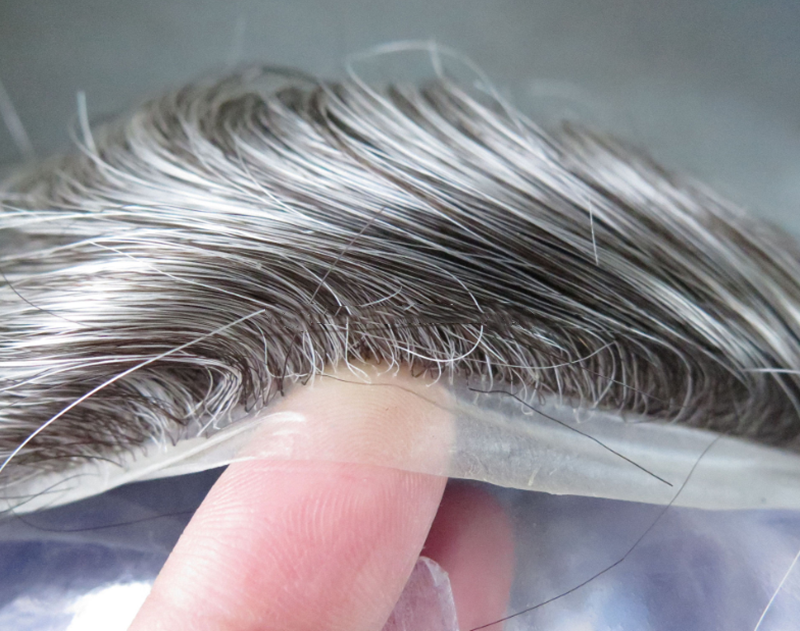 Wholesale Durable Full Skin Pu Base Human Hair Toupee With Grey Hair Natural Hairline #1B80 Hair Pie