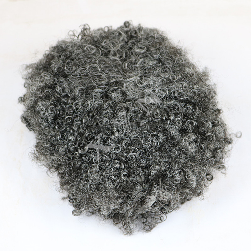 Human Hair Men Toupee Mixed With Grey Hair Top Quality Virgin Hair Afro Curly Mono Lace And Pu Hairp