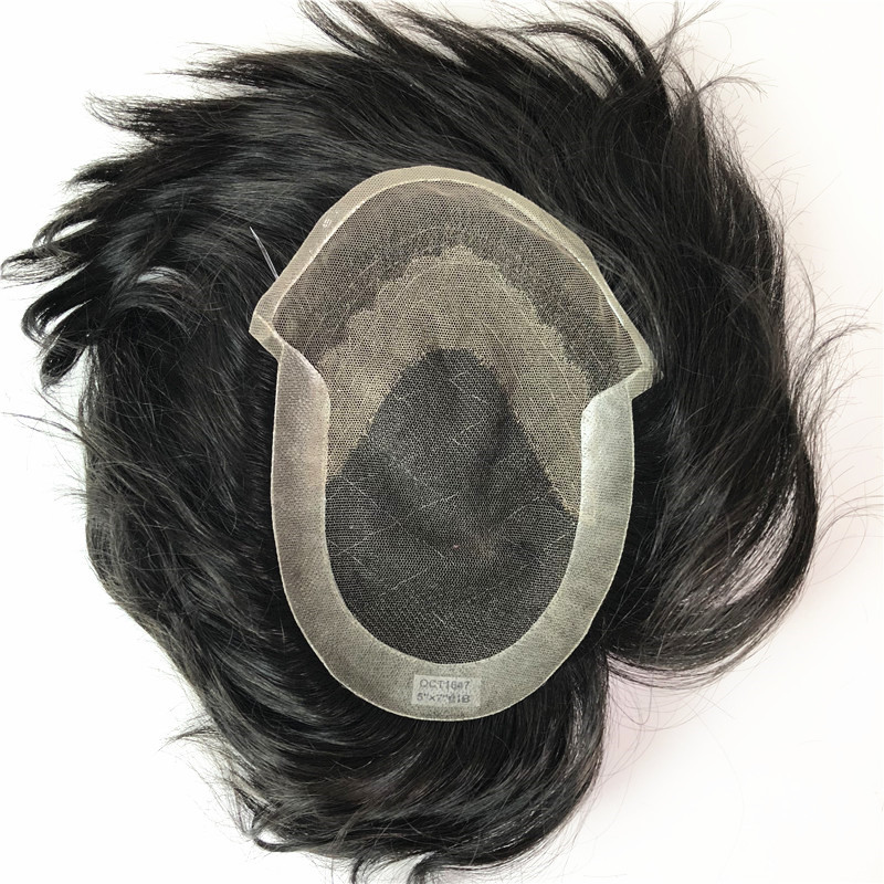 Double Lace At Front Hair Toupee Good Indian Hair Quality Men Toupee Natural Black Color Prosthesis 